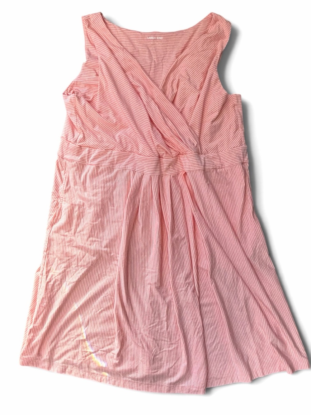 Lands End Fit & Flare Summer Dress Plus Size 3X Peachy Pink Striped Knee Length